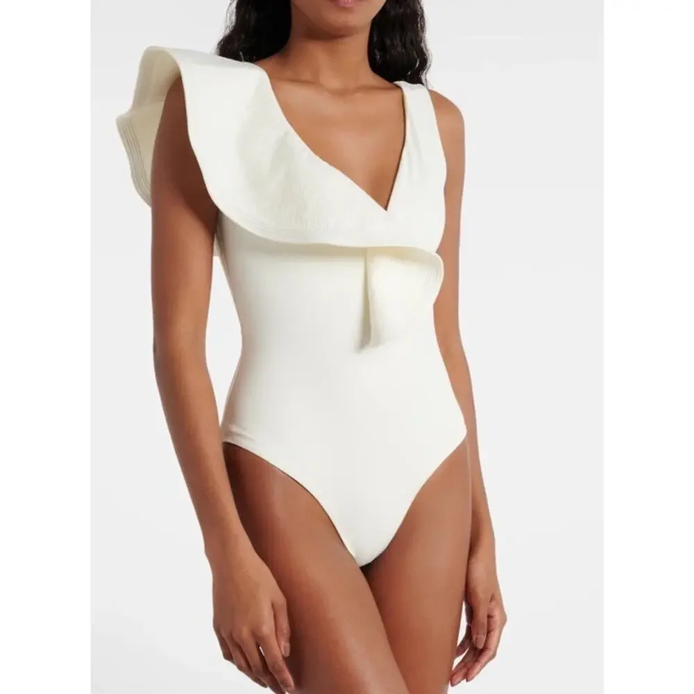 Johanna Ortiz Ruffled One Piece Swimsuit Ecru Sz Small NWT $495